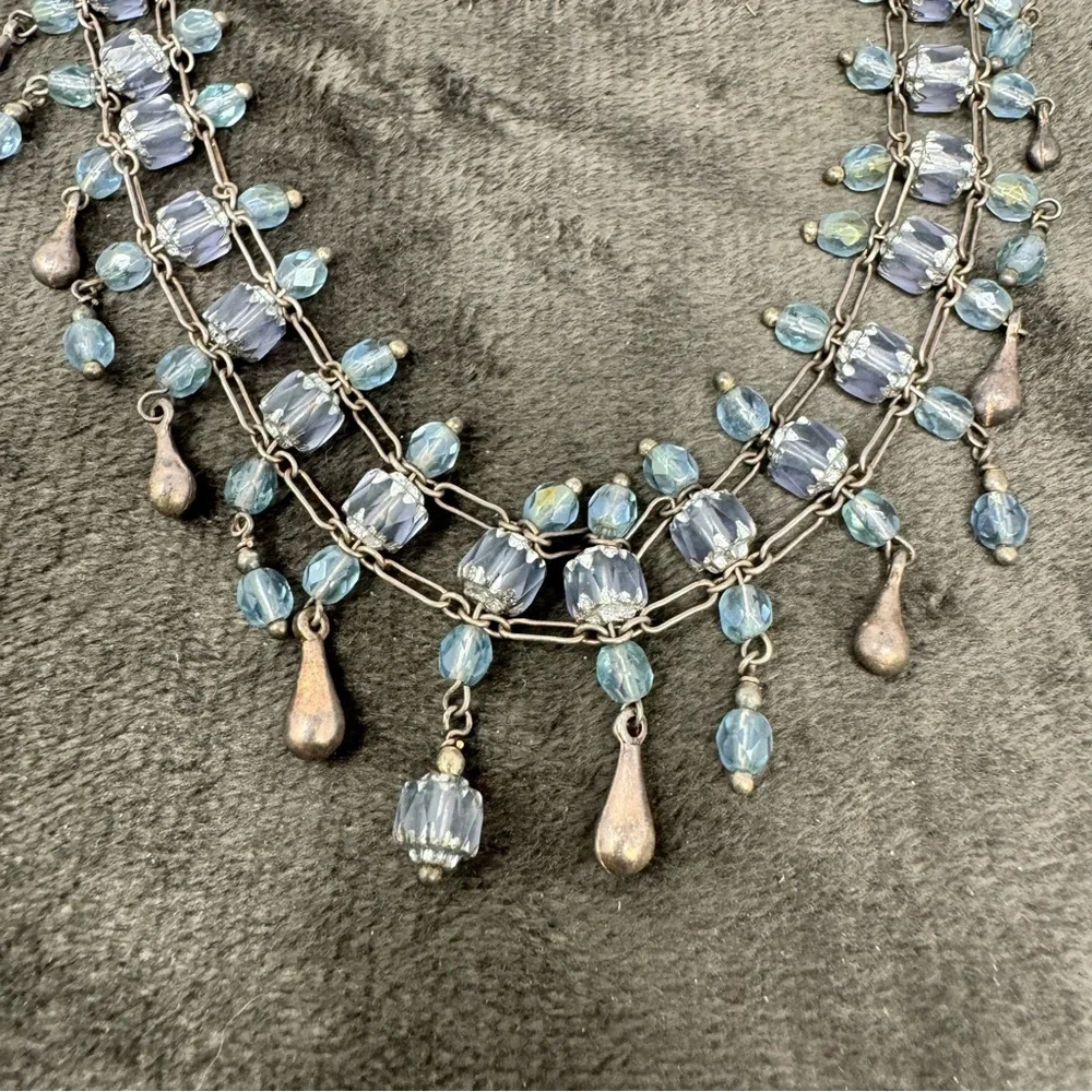 Vintage Light Blue Beads with Silver Teardrops Choker